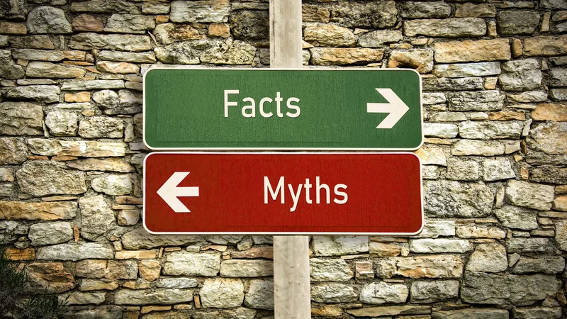 Facts & myths greet & red signboard in Salt Lake City, UT | Santosh Yoga Institute